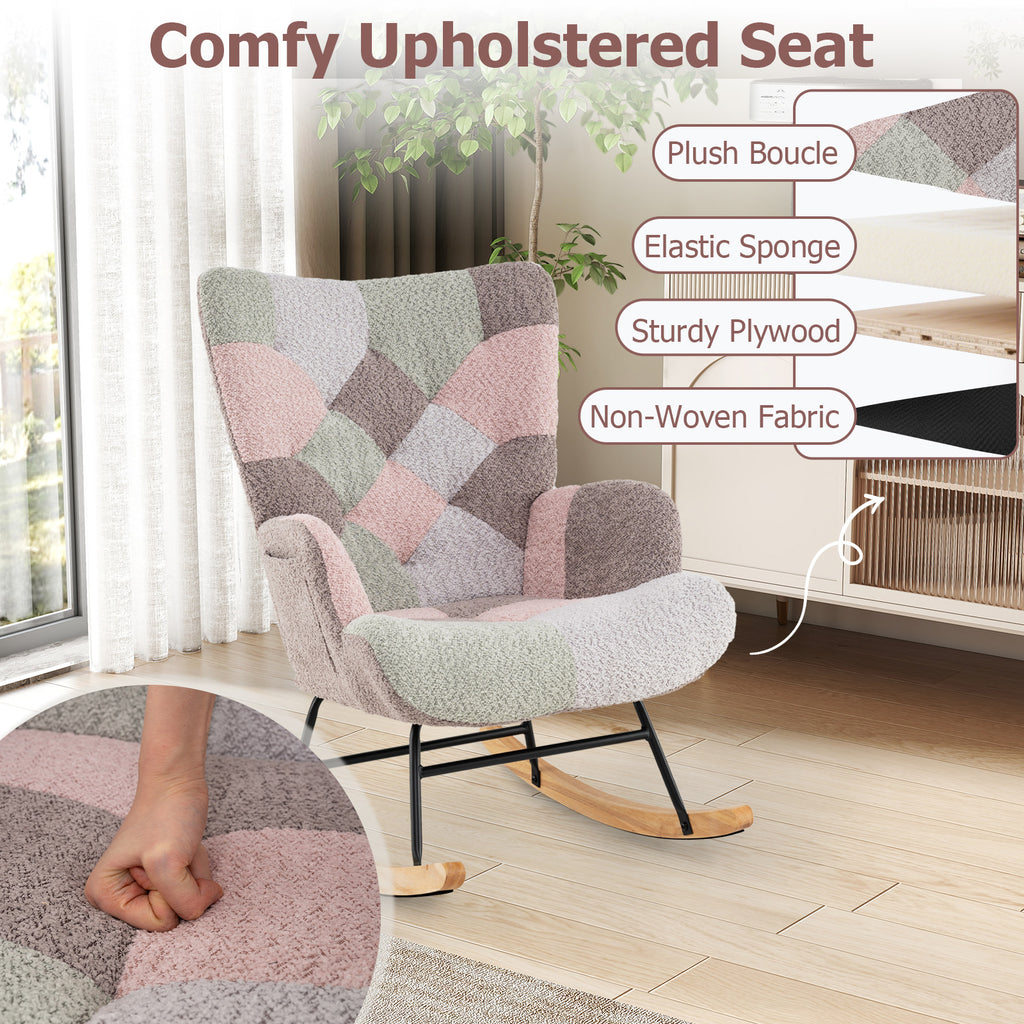 Rocking Chair with High Backrest & Armrests - Boucle
