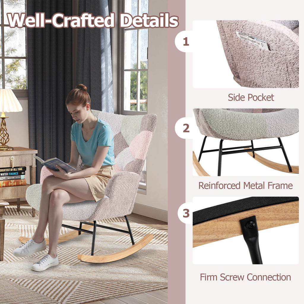 Rocking Chair with High Backrest & Armrests - Boucle
