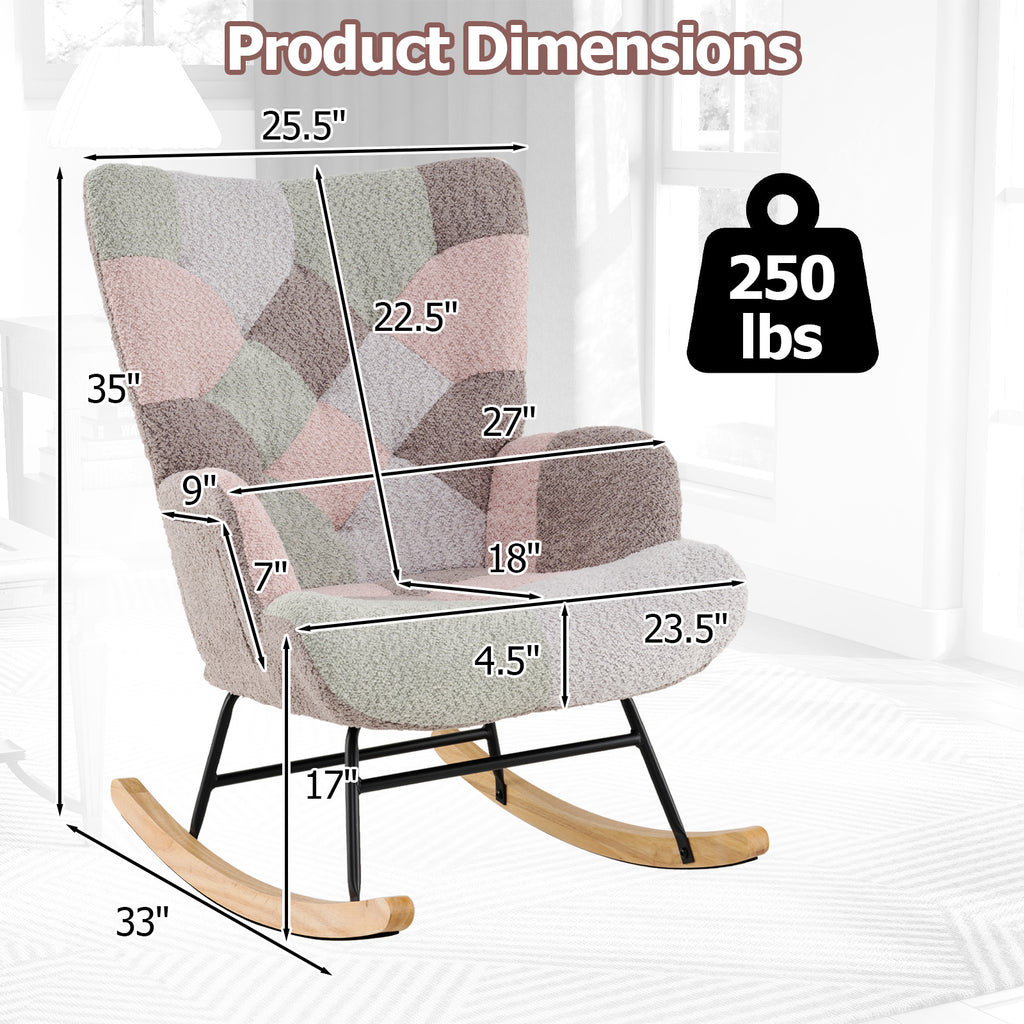 Rocking Chair with High Backrest & Armrests - Boucle