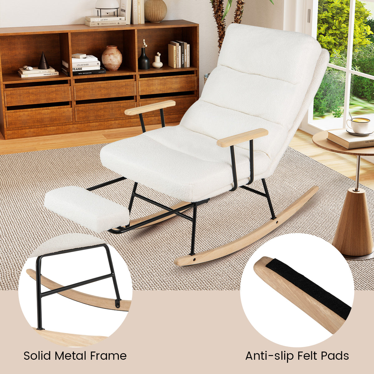 Nursery Rocking Chair Teddy Velvet Upholstered - White