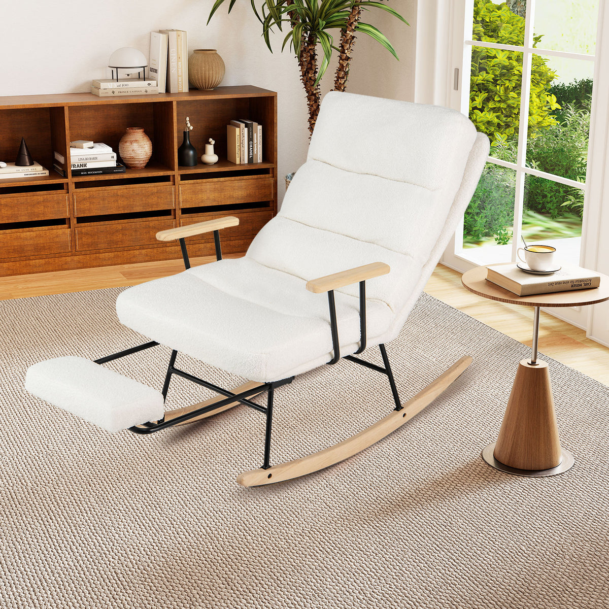 Nursery Rocking Chair Teddy Velvet Upholstered - White