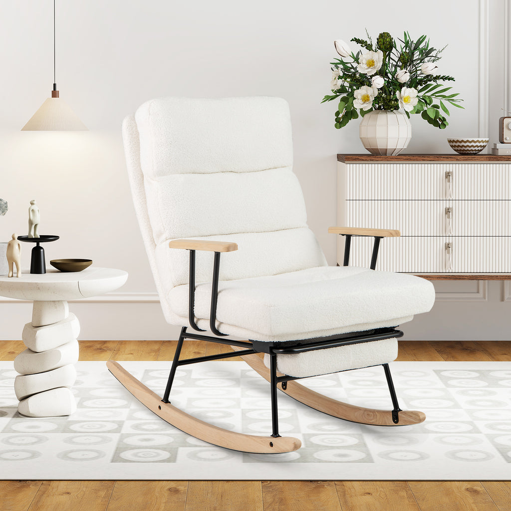 Nursery Rocking Chair Teddy Velvet Upholstered - White