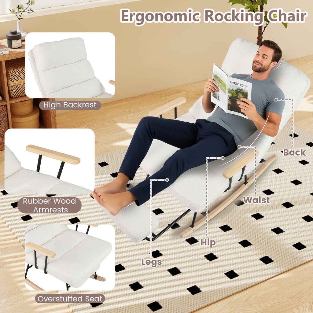 Nursery Rocking Chair Teddy Velvet Upholstered - White