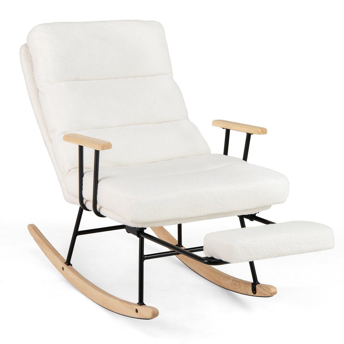 Nursery Rocking Chair Teddy Velvet Upholstered - White