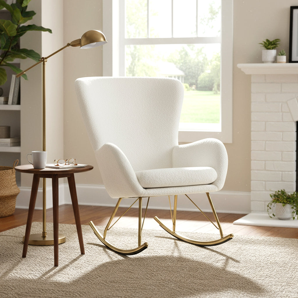 Nursery Rocking Chair with Curved Armrests - White