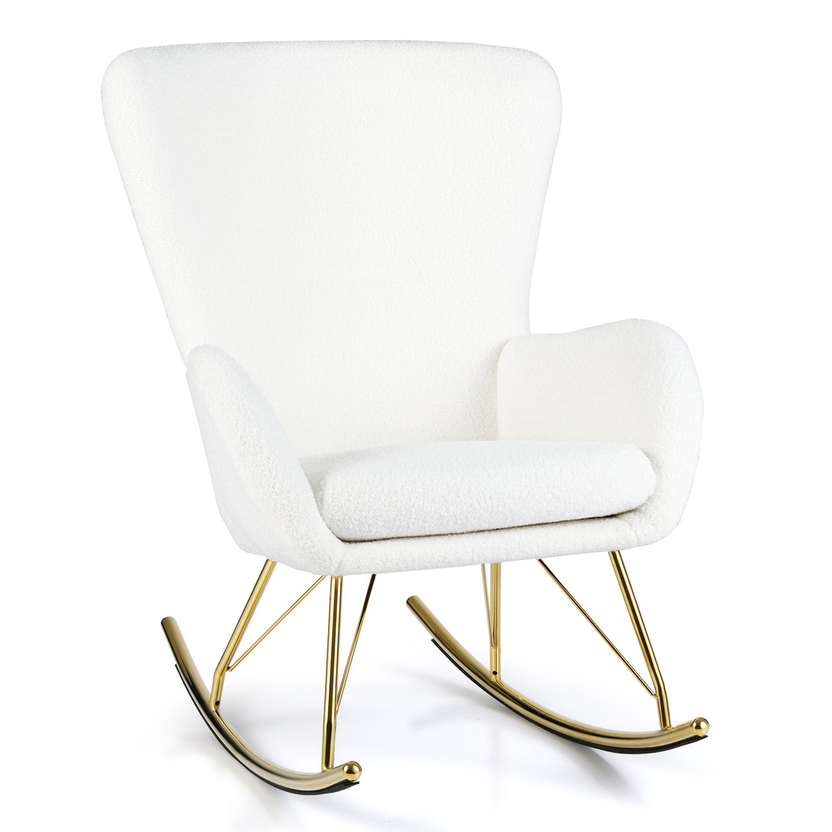 Nursery Rocking Chair with Curved Armrests - White