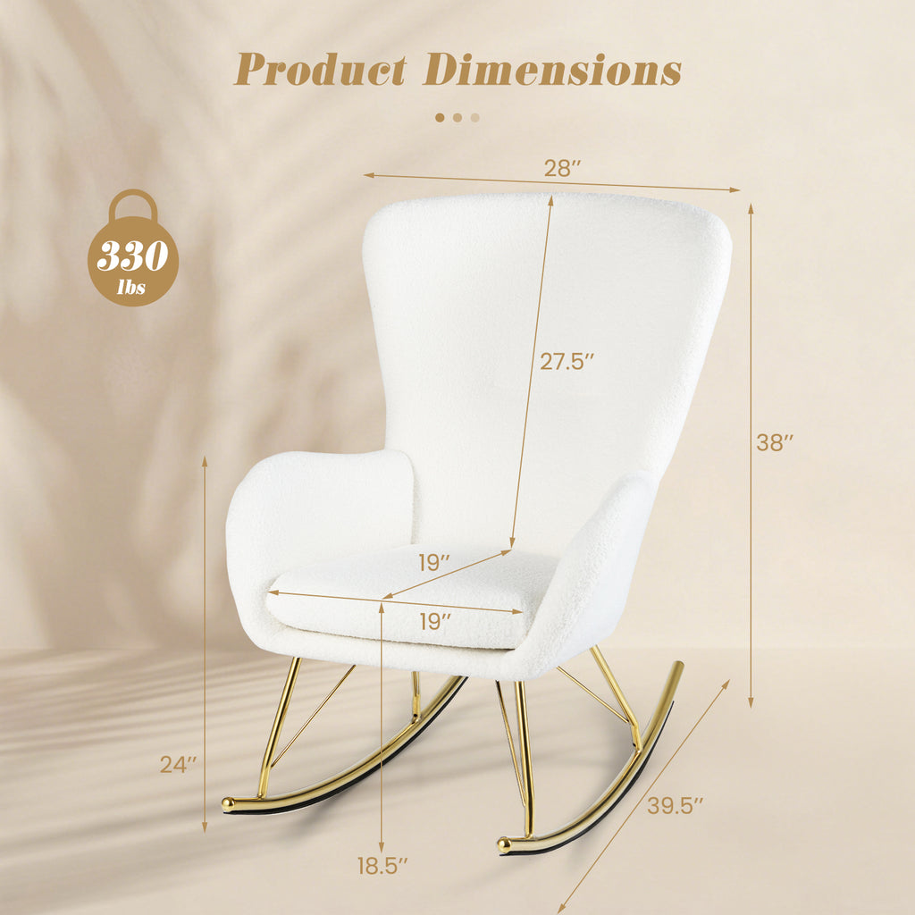 Nursery Rocking Chair with Curved Armrests - White