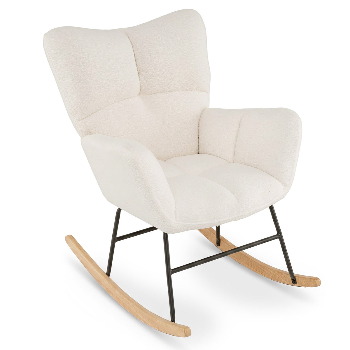 Nursery Rocking Chair with Teddy Fleece Fabric, Beige