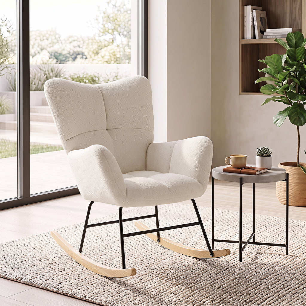 Nursery Rocking Chair with Teddy Fleece Fabric, Beige