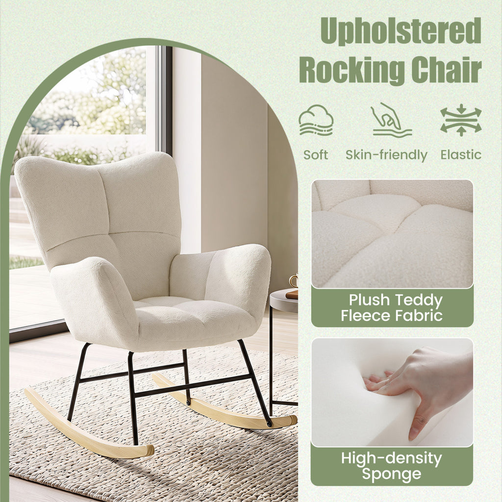 Nursery Rocking Chair with Teddy Fleece Fabric, Beige