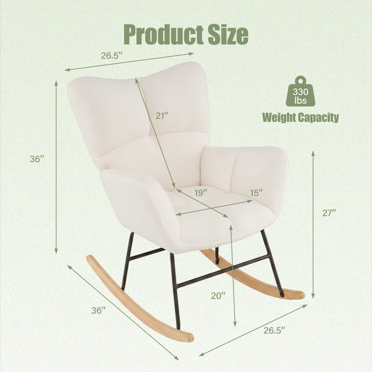 Nursery Rocking Chair with Teddy Fleece Fabric, Beige