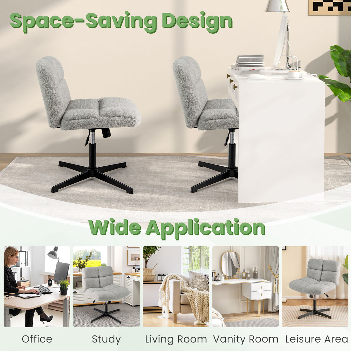 Office Armless Chair Cross Legged with Imitation Lamb Fleece and
