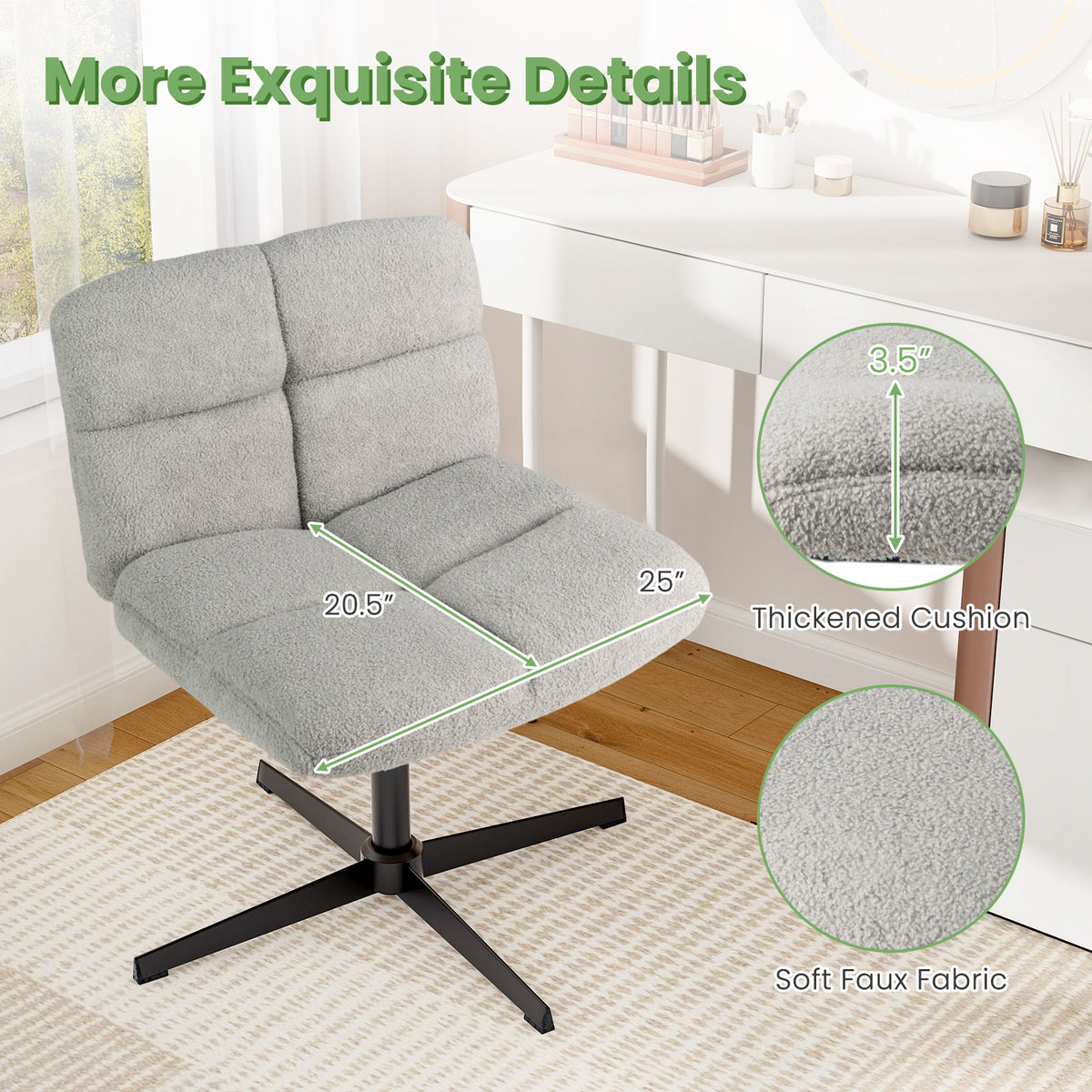 Office Armless Chair Cross Legged with Imitation Lamb Fleece and