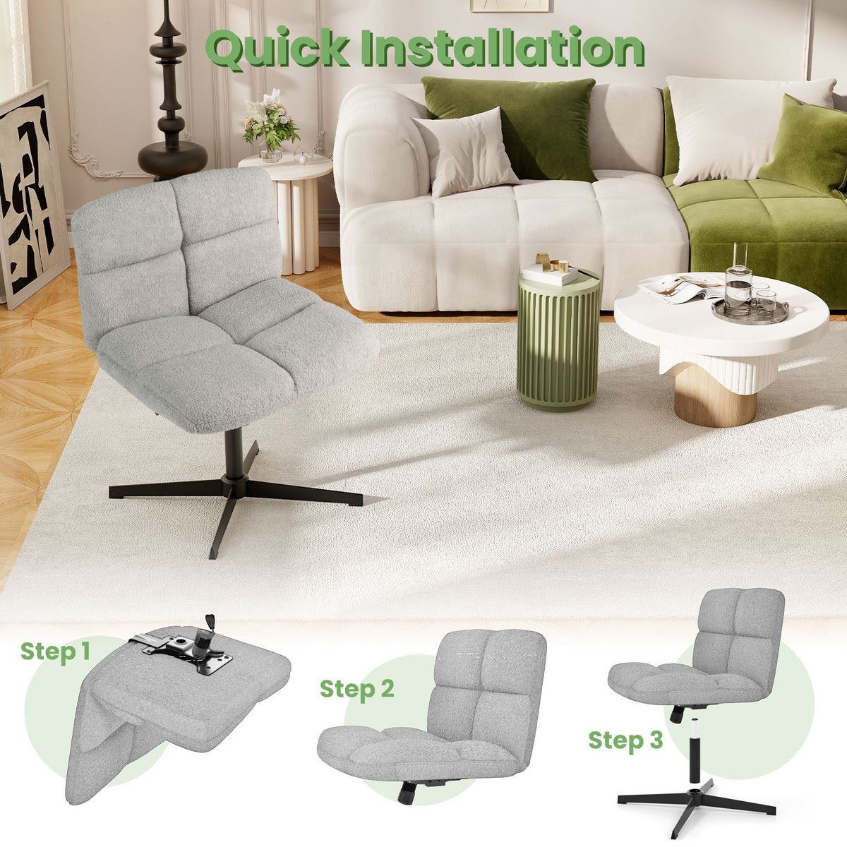 Office Armless Chair Cross Legged with Imitation Lamb Fleece and