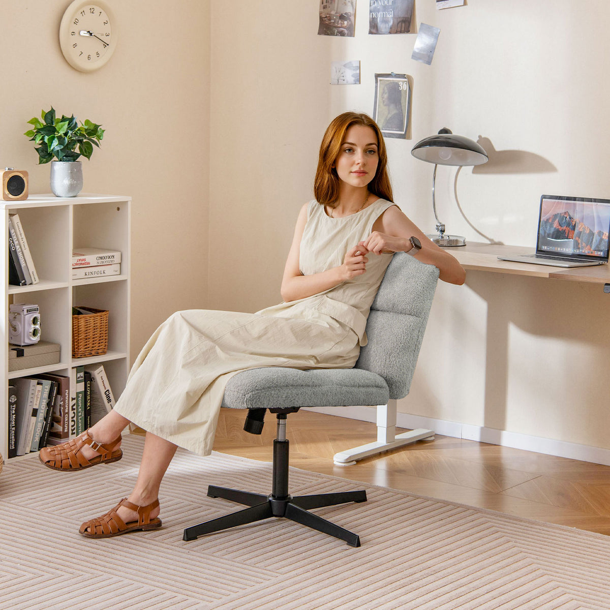 Office Armless Chair Cross Legged with Imitation Lamb Fleece and