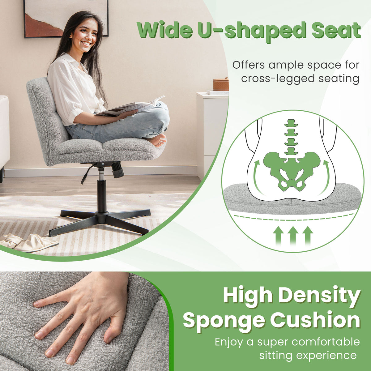 Office Armless Chair Cross Legged with Imitation Lamb Fleece and