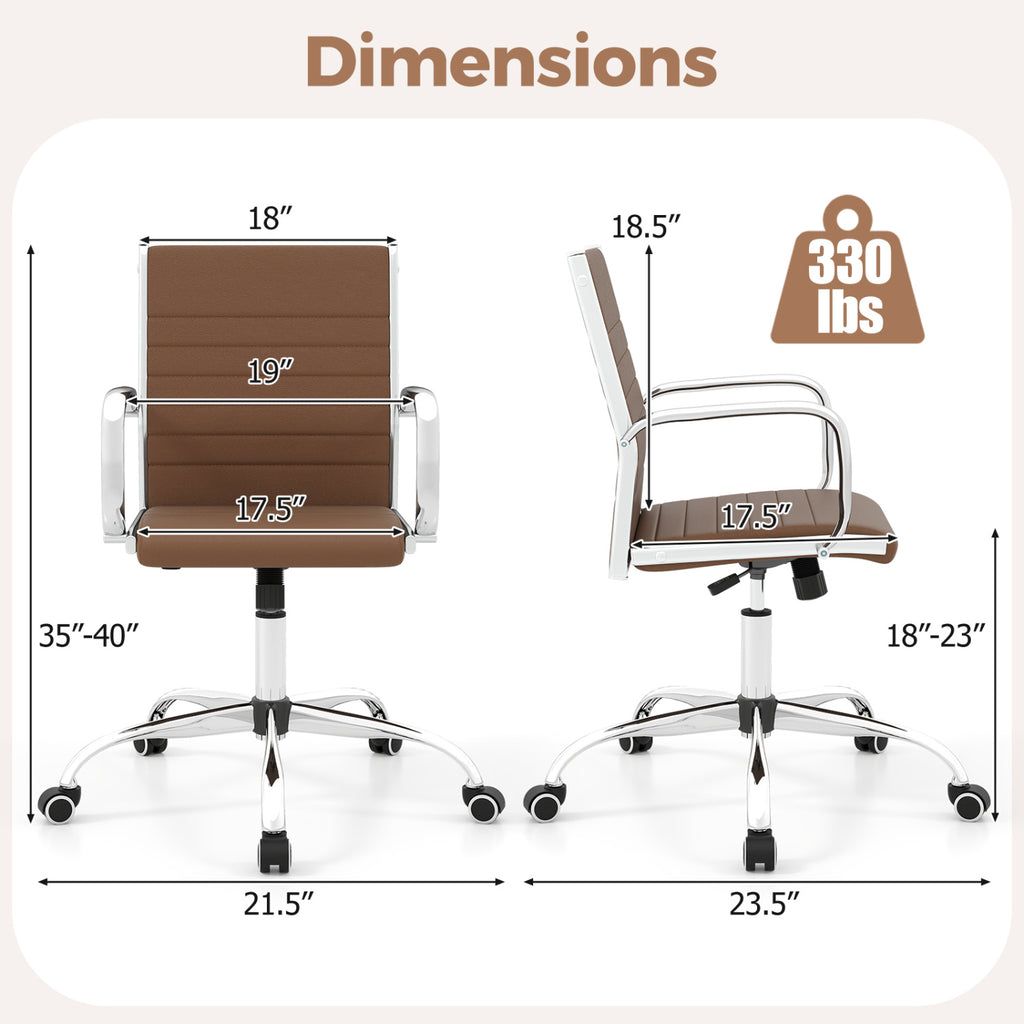 Office Chair Height Adjustable with Rocking Backrest - PU Leather, Brown