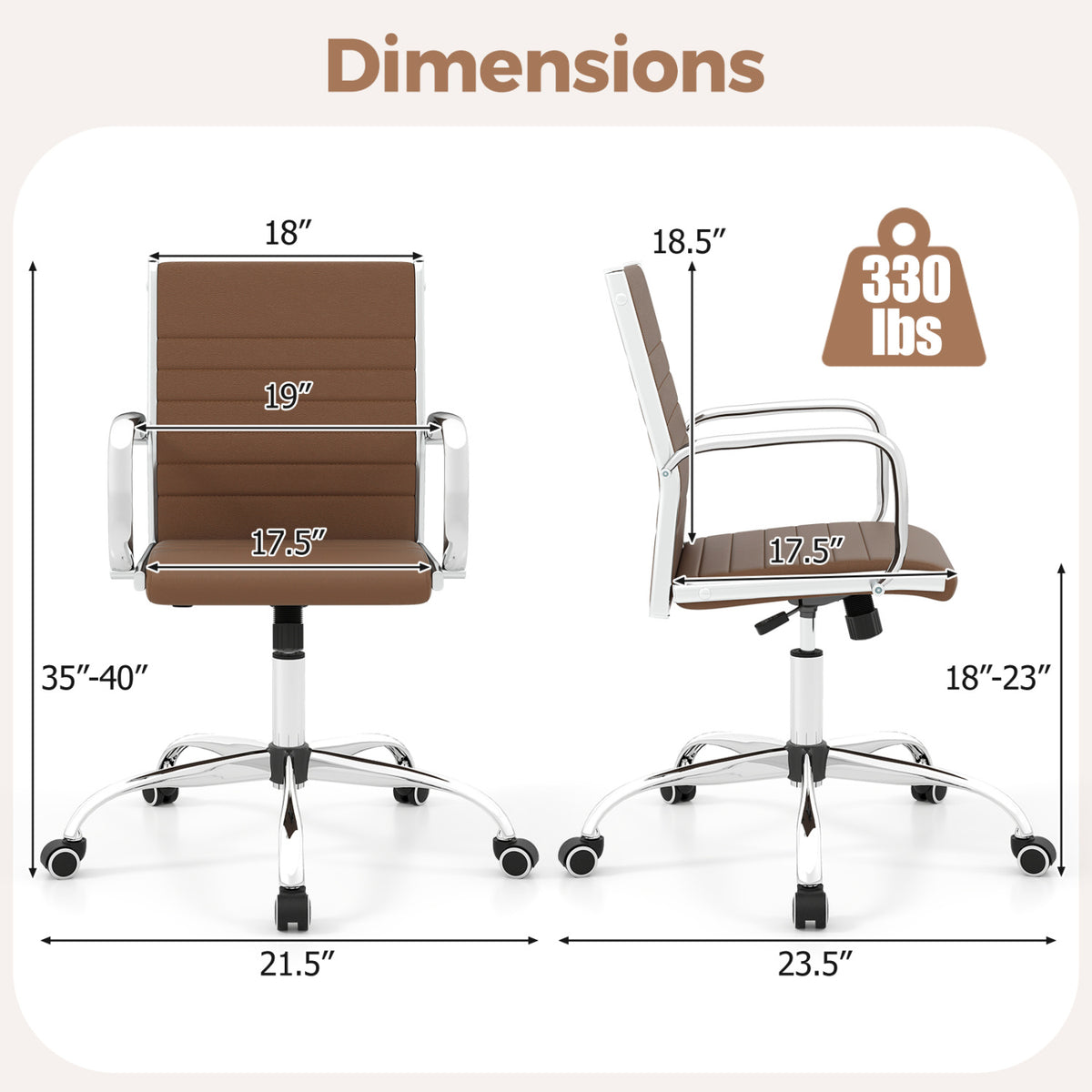 Office Chair Height Adjustable with Rocking Backrest - PU Leather, Brown