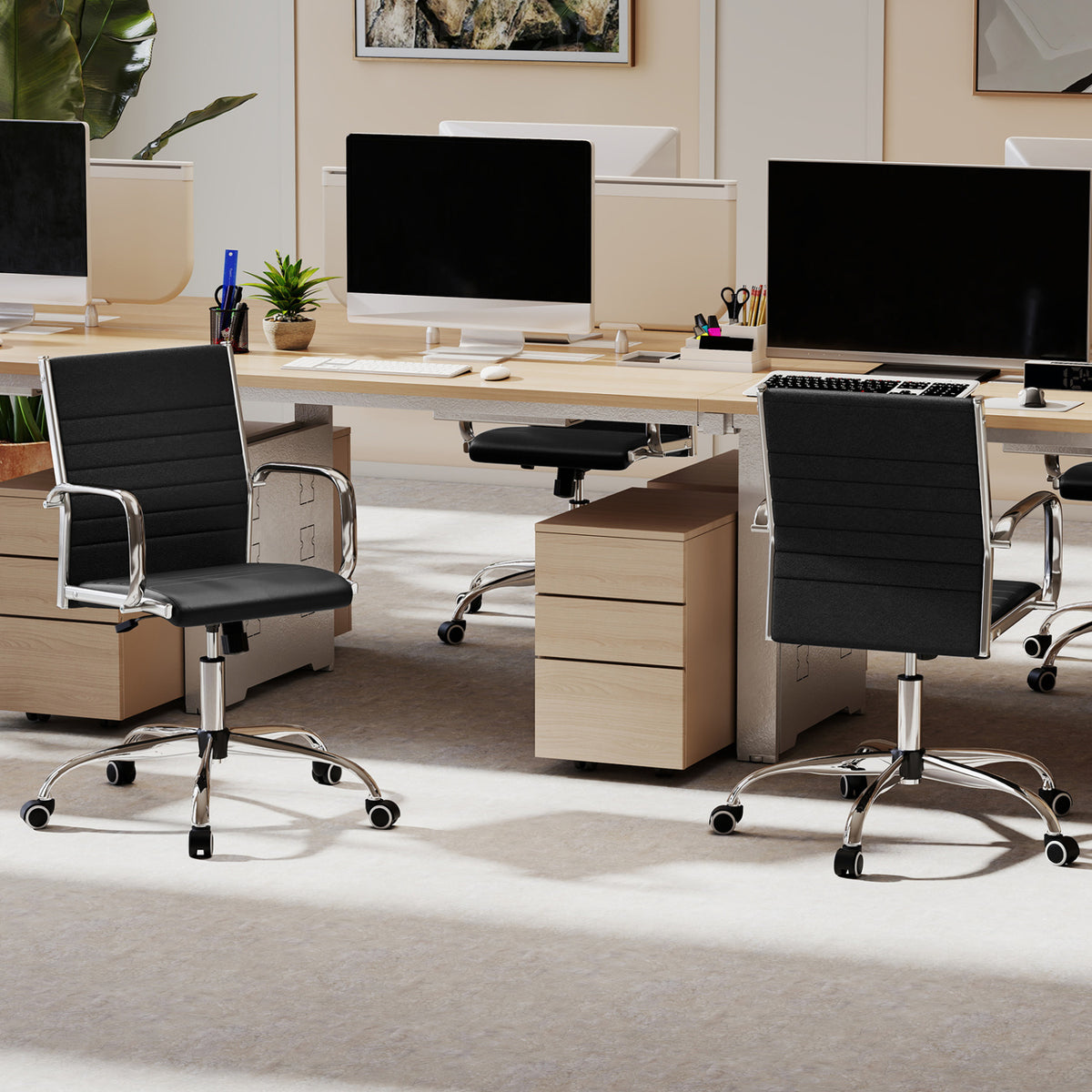 Office Chair Height Adjustable Rocking Backrest - PU Leather Black