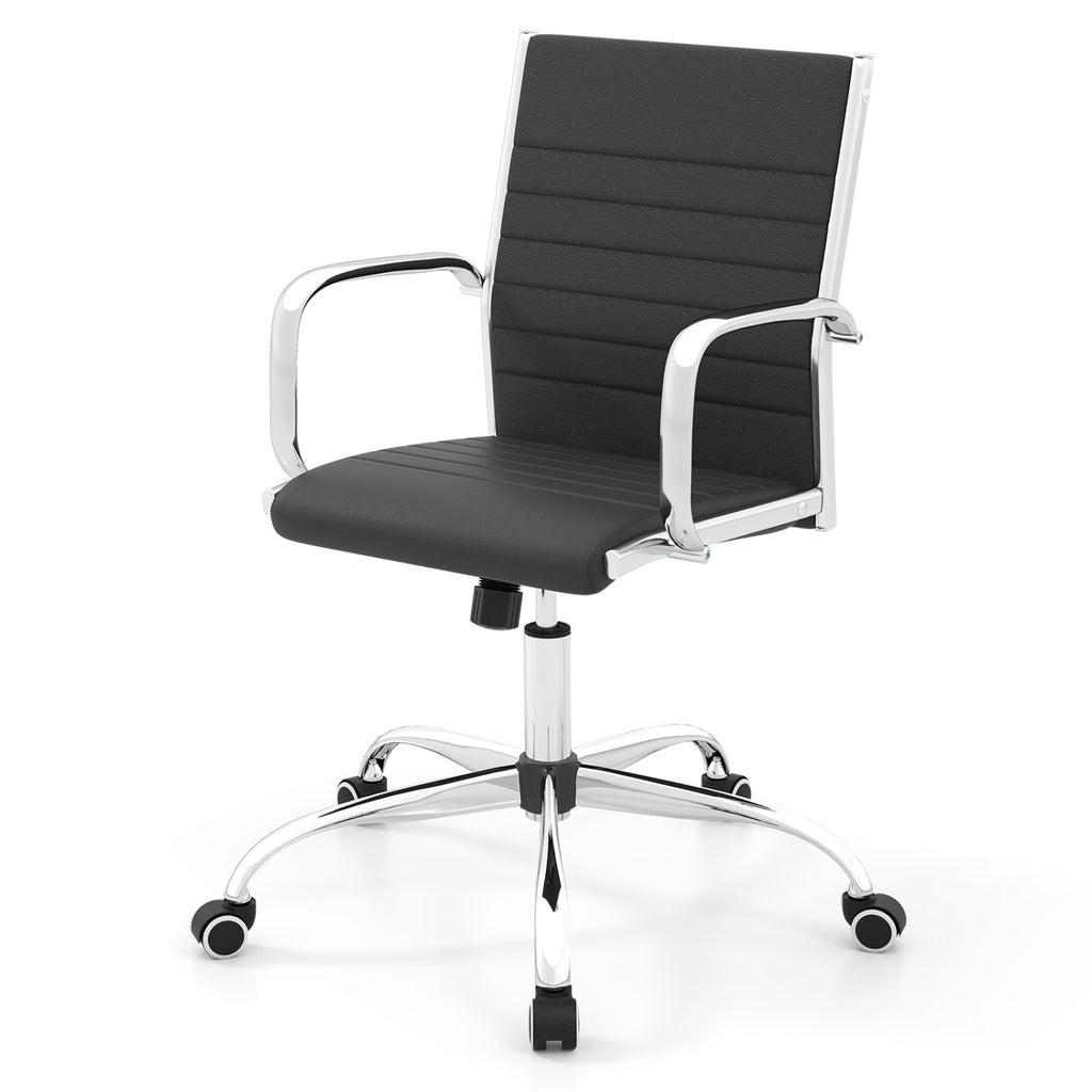 Office Chair Height Adjustable Rocking Backrest - PU Leather Black