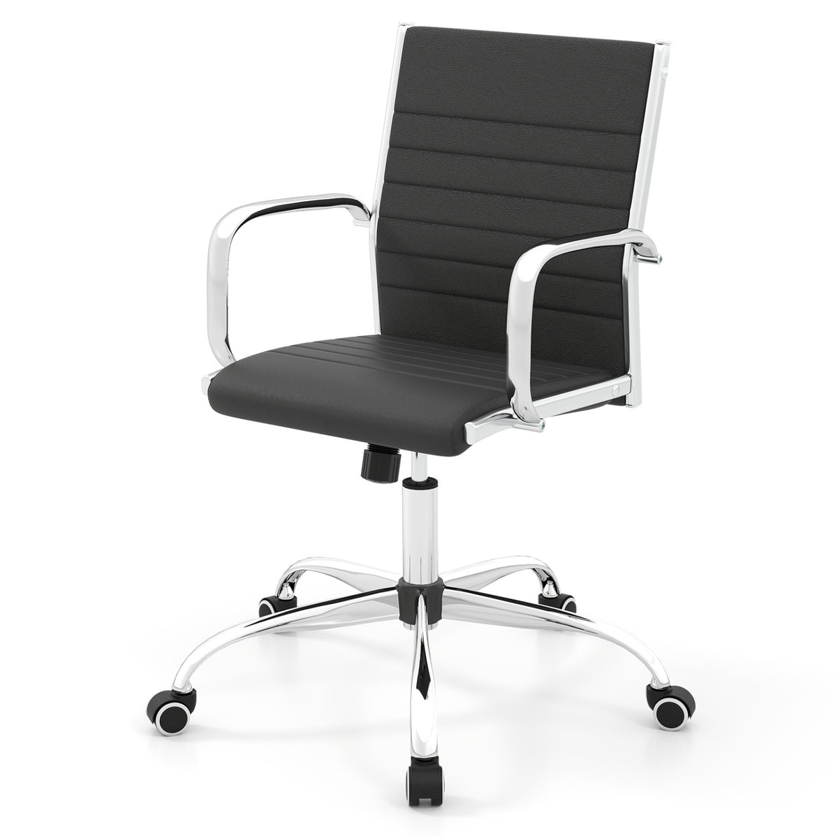 Office Chair Height Adjustable Rocking Backrest - PU Leather Black