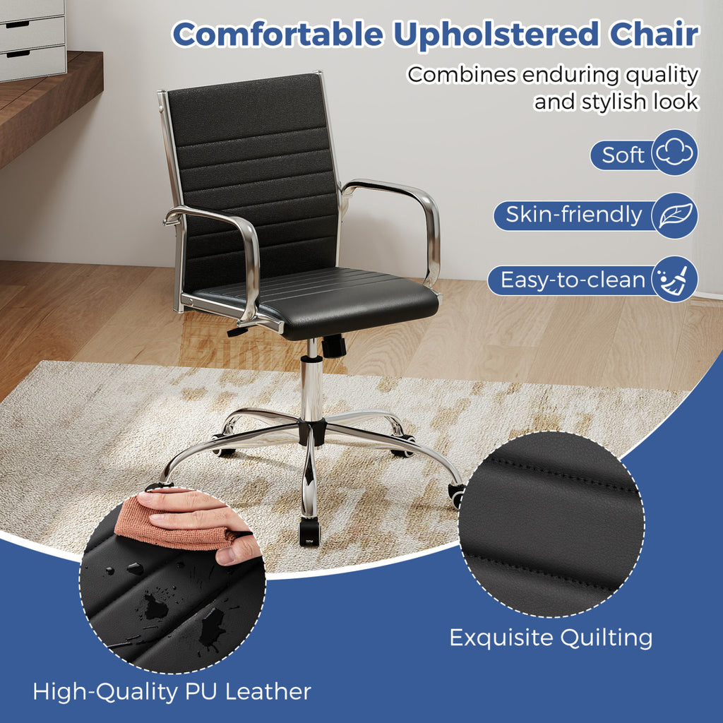 Office Chair Height Adjustable Rocking Backrest - PU Leather Black