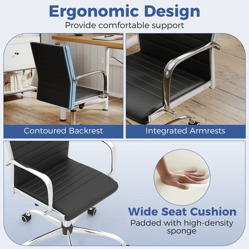 Office Chair Height Adjustable Rocking Backrest - PU Leather Black