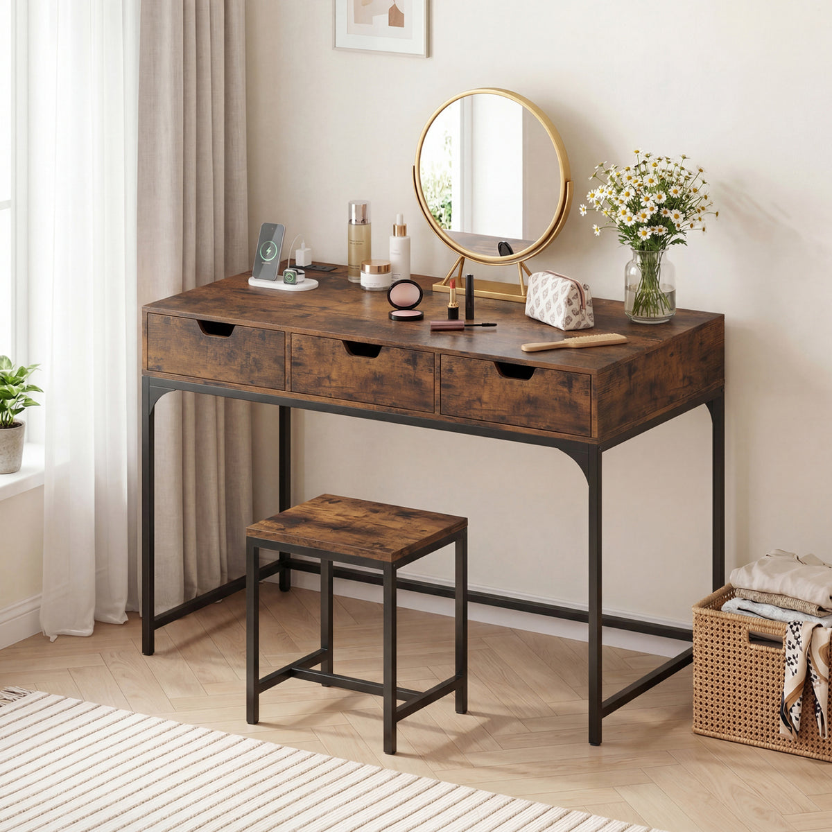 Office Desk with Power Outlets and Storage Drawers - White