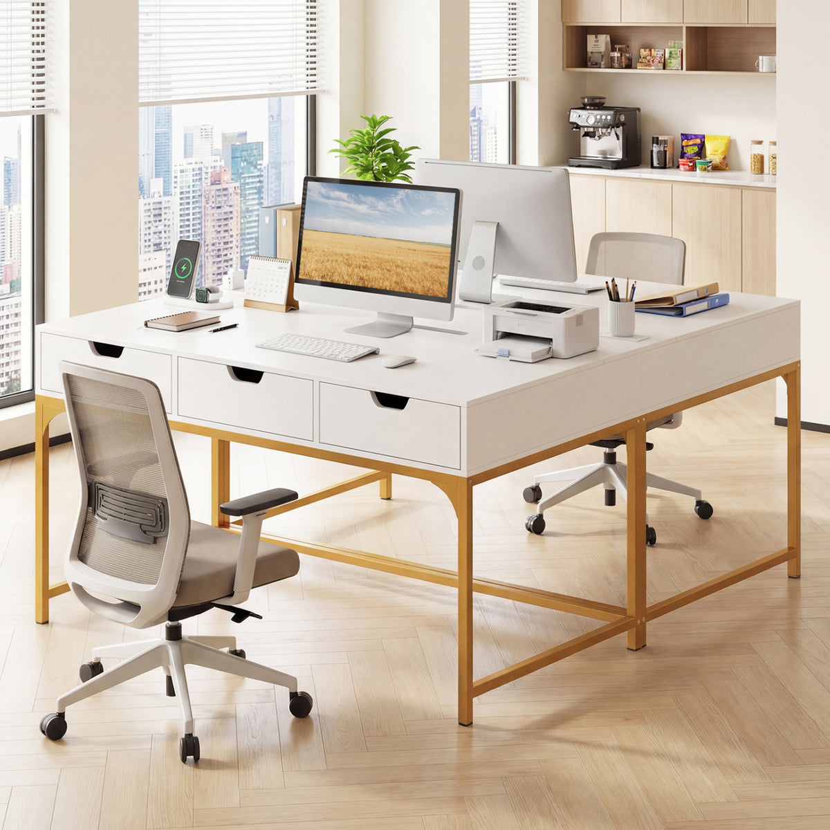 Office Desk with Power Outlets and Hidden Compartment for Study