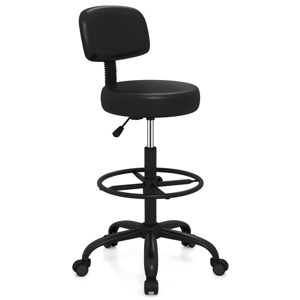 Adjustable Drafting Chair with Footring & Wheels - Black