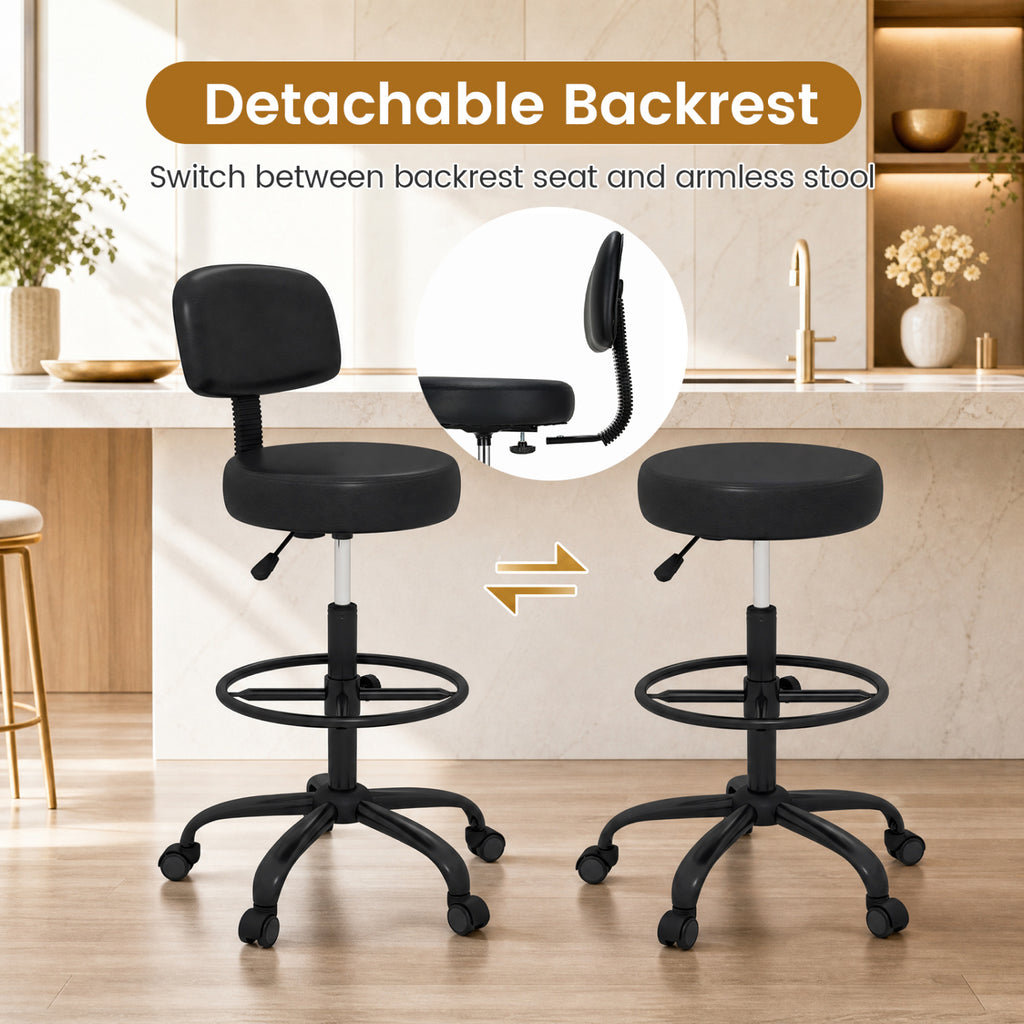 Adjustable Drafting Chair with Footring & Wheels - Black