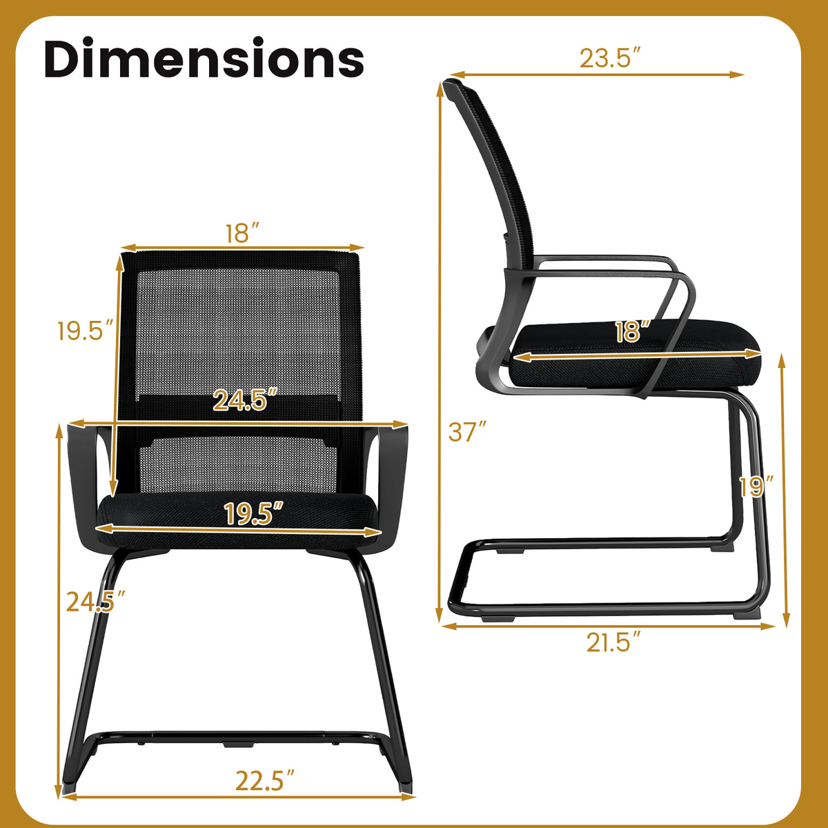 Office Chair No Wheels Ergonomic Conference with Mesh Back