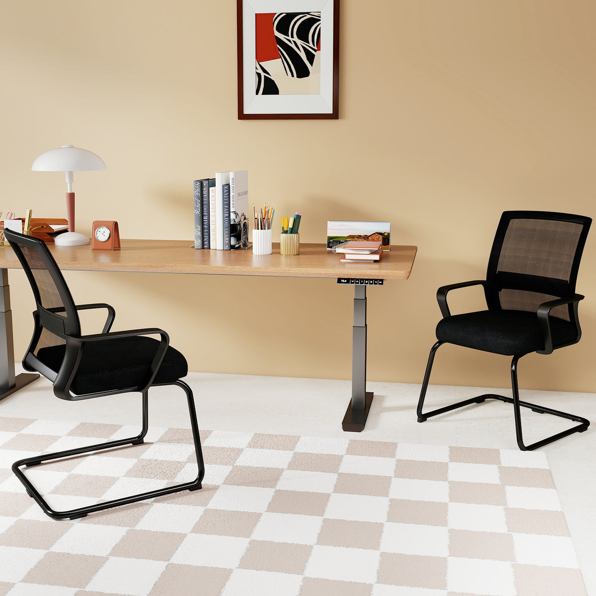 Office Chair No Wheels Ergonomic Conference with Mesh Back