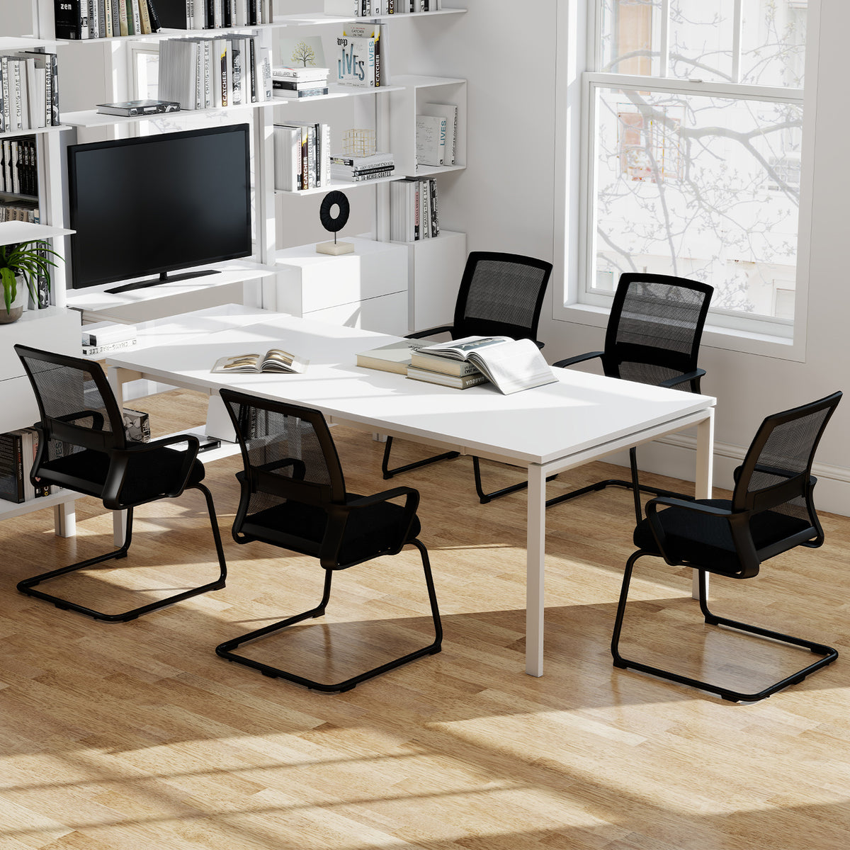 Office Chair No Wheels Ergonomic Conference with Mesh Back