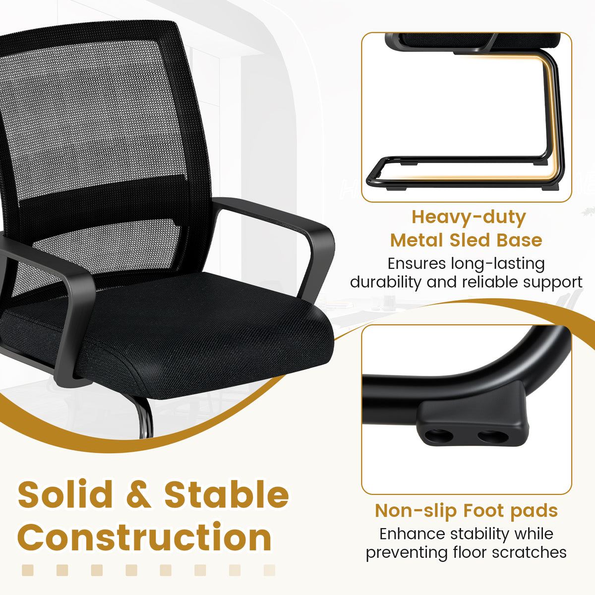 Office Chair No Wheels Ergonomic Conference with Mesh Back