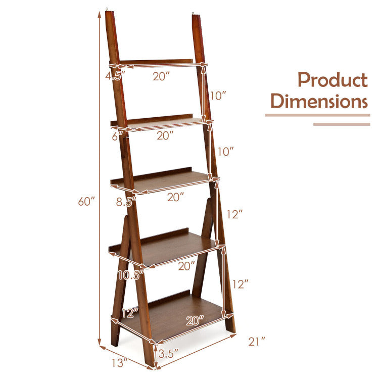 Office Set with 5-Tier Bamboo Ladder Shelf and Electric Standing