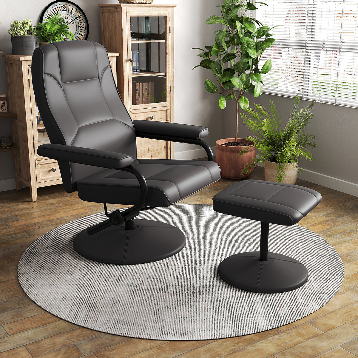 360° Swivel Recliner Chair with Ottoman - Brown