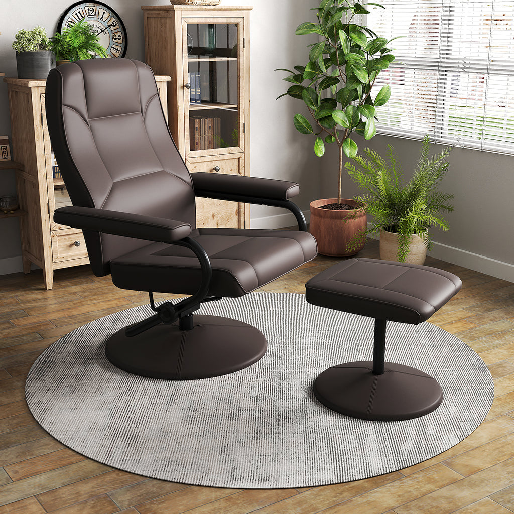 360° Swivel Recliner Chair with Ottoman - Brown