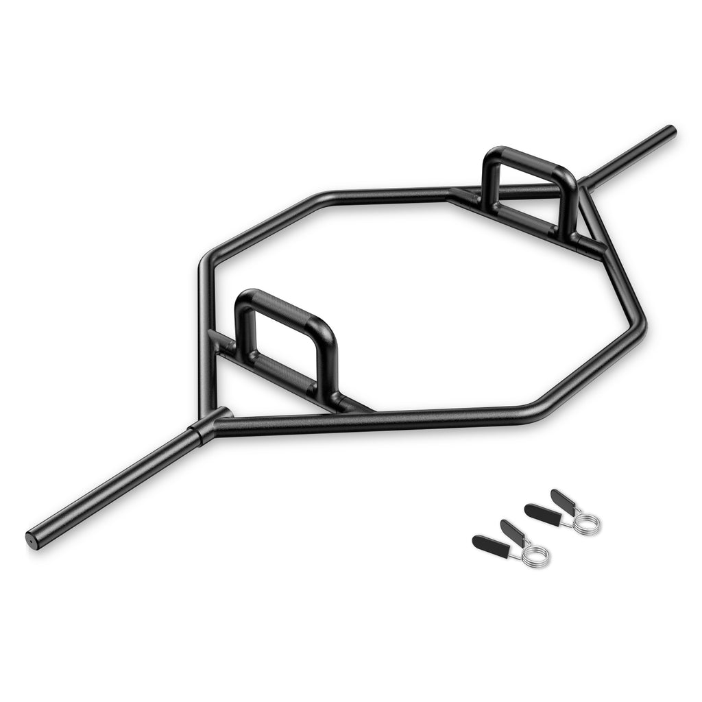 Hex Trap Bar with Foldable Handle & Spring Collars for 1-Inch Weight Plates - Black, Costway