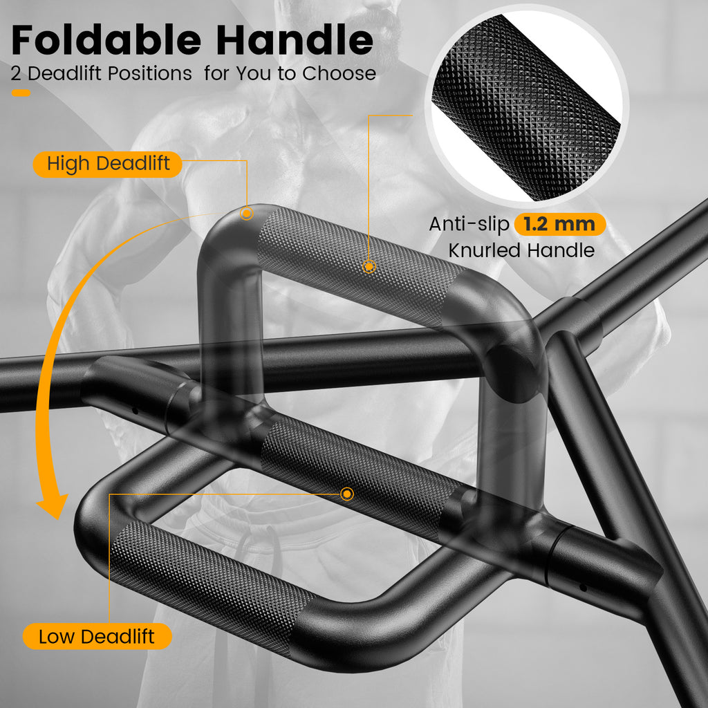 Hex Trap Bar with Foldable Handle & Spring Collars for 1-Inch Weight Plates - Black, Costway