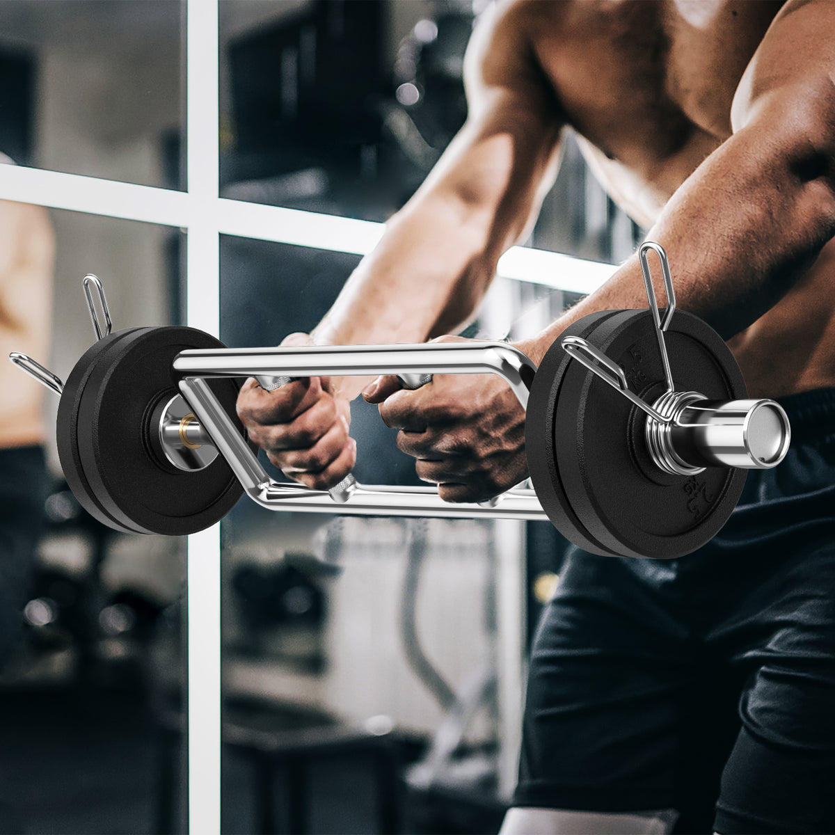700 LBS Olympic Triceps Bar with Knurled Handles for Squats & Deadlifts - Costway
