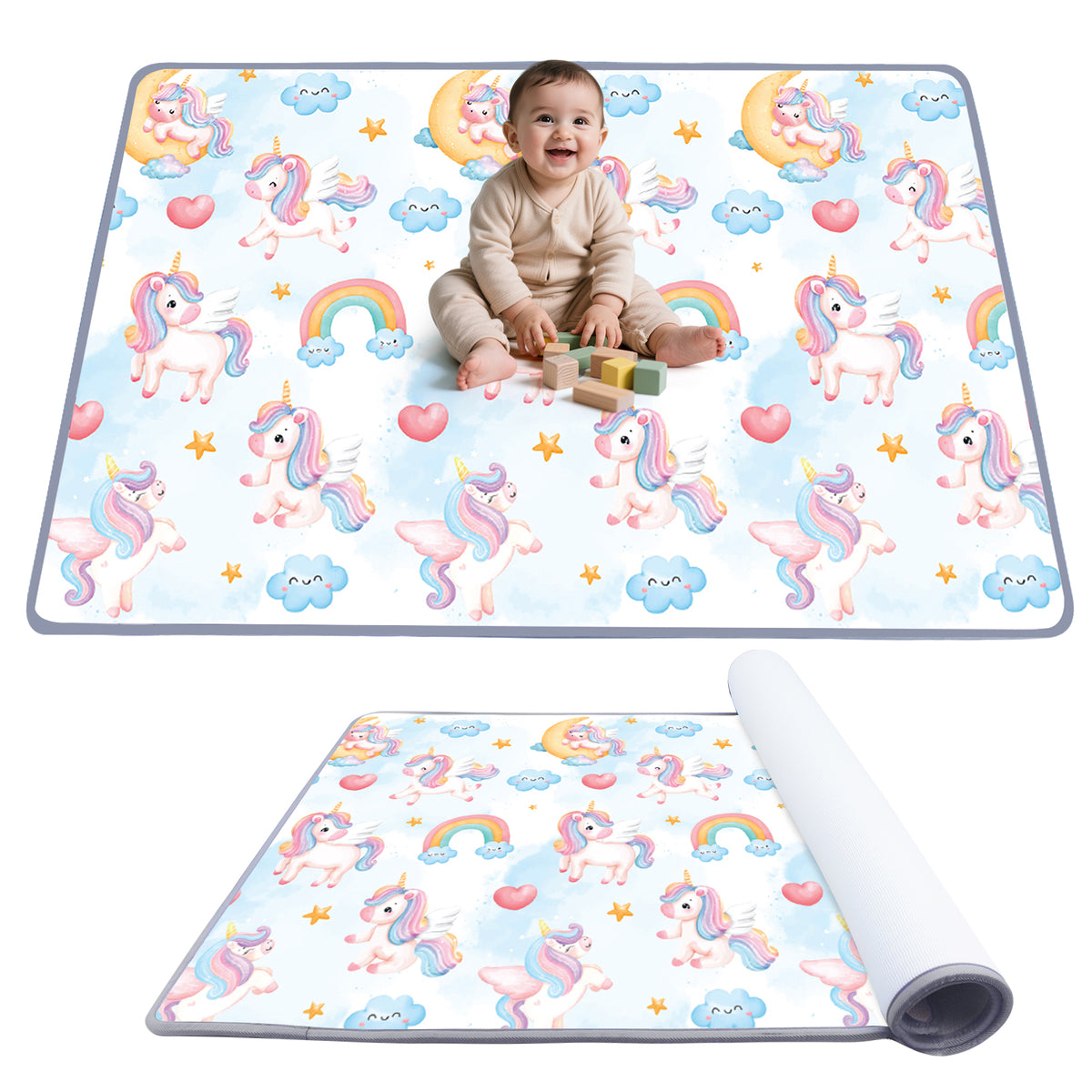 Reversible Toddler Activity Play Mat with Foam Support & Non-Slip Base