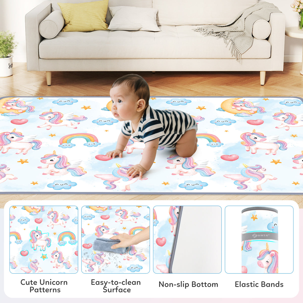 Reversible Toddler Activity Play Mat with Foam Support & Non-Slip Base
