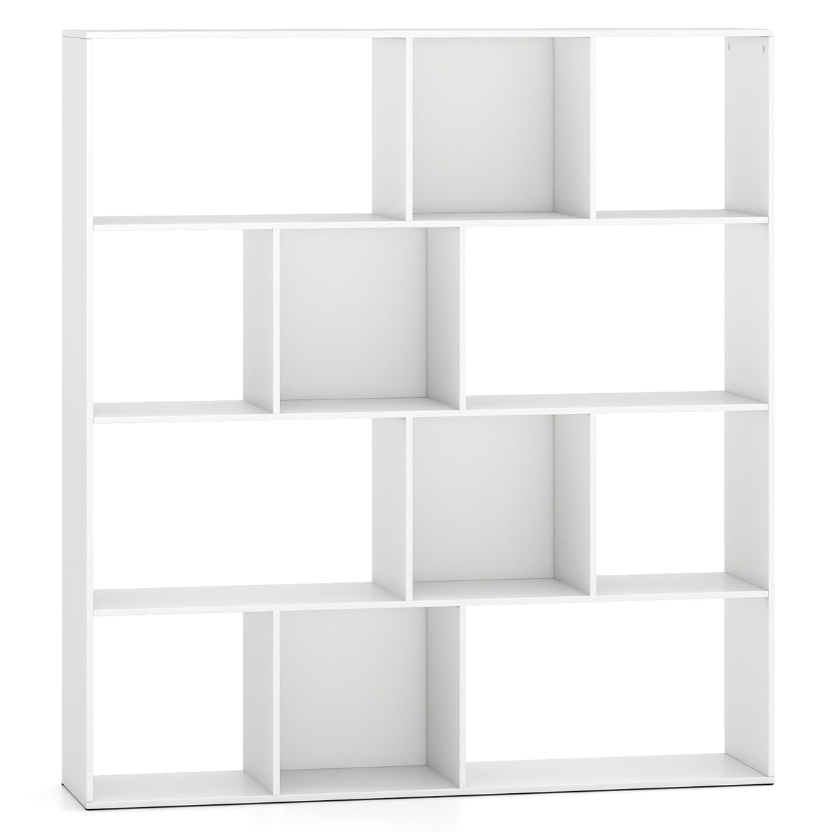 4-Tier Open Bookcase with 12 Storage Compartments - White