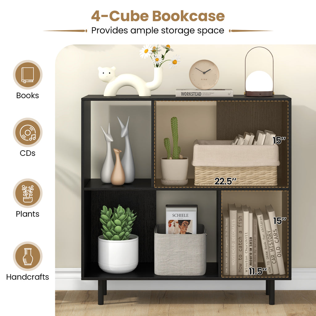4-Cube Open Shelf Bookcase, Black