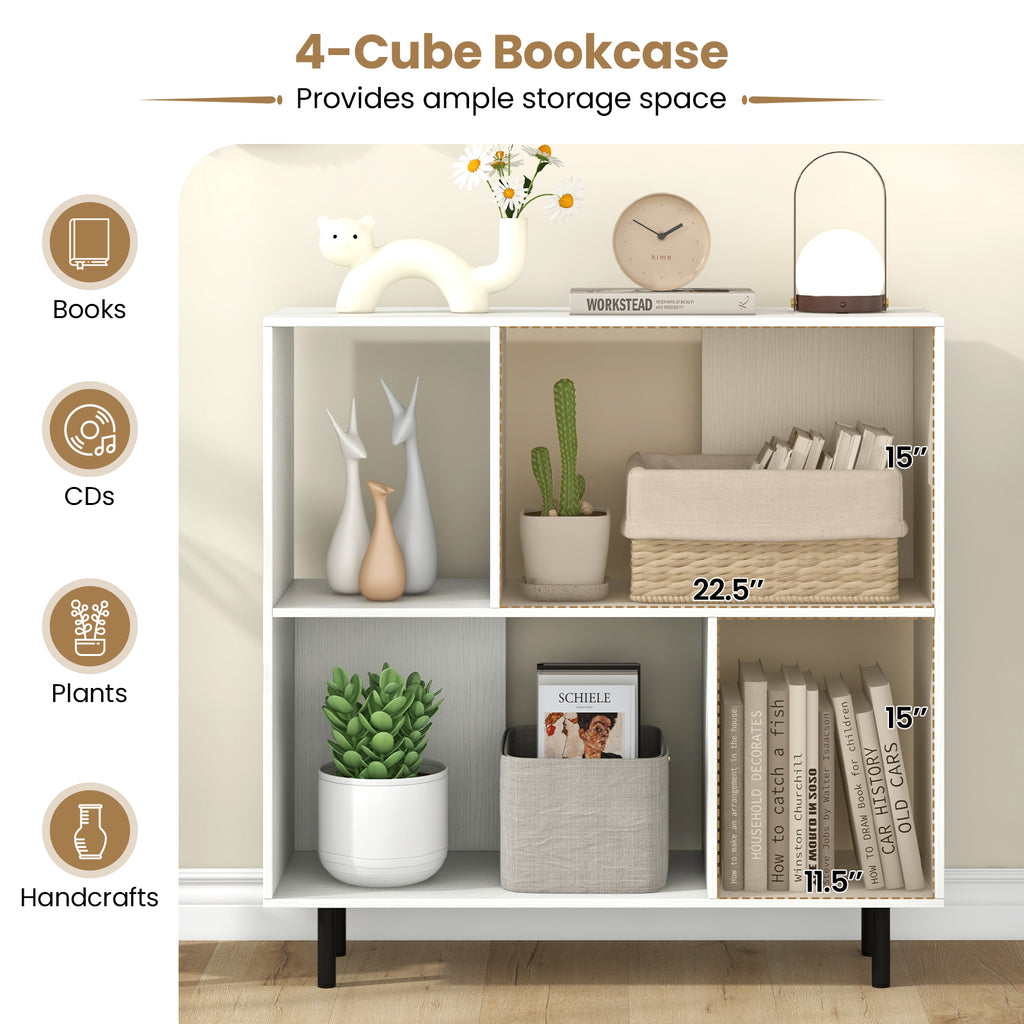 4-Cube Open Shelf Bookcase, White