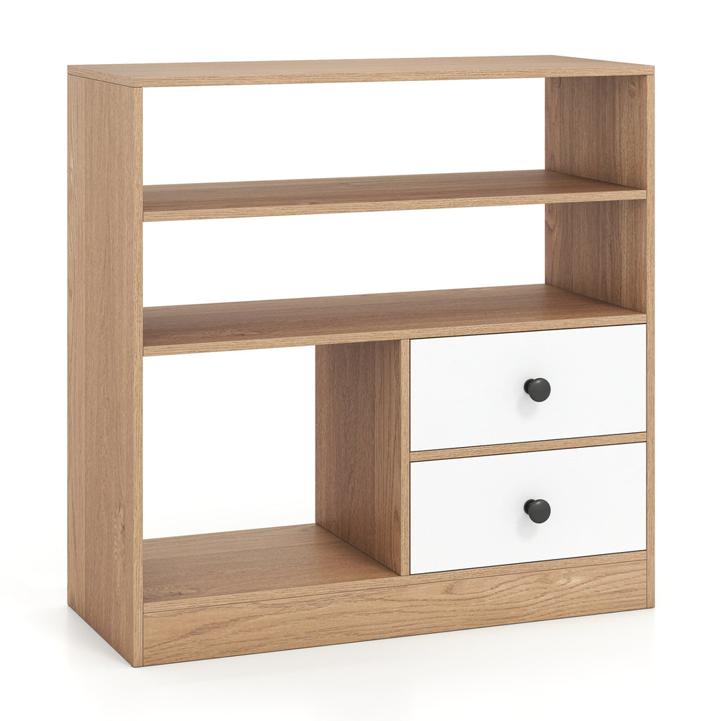 Open Storage Cabinet with Drawers and Shelves - Natural