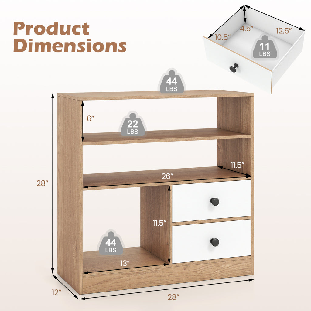 Open Storage Cabinet with Drawers and Shelves - Natural