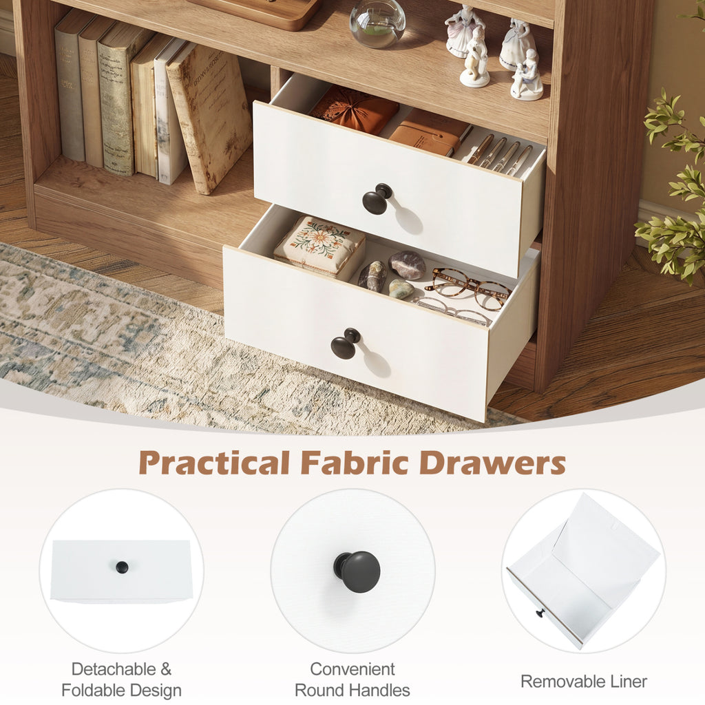 Open Storage Cabinet with Drawers and Shelves - Natural