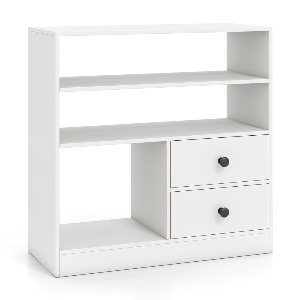 Open Storage Cabinet with Drawers and Shelves - Natural